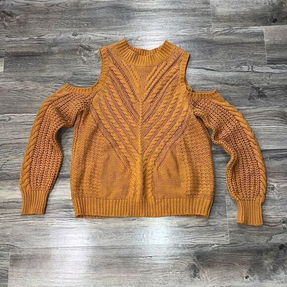 Aeropostale Yellow Mustard Cable Knit Cold Shoulder Sweater Large - Picture 1 of 5